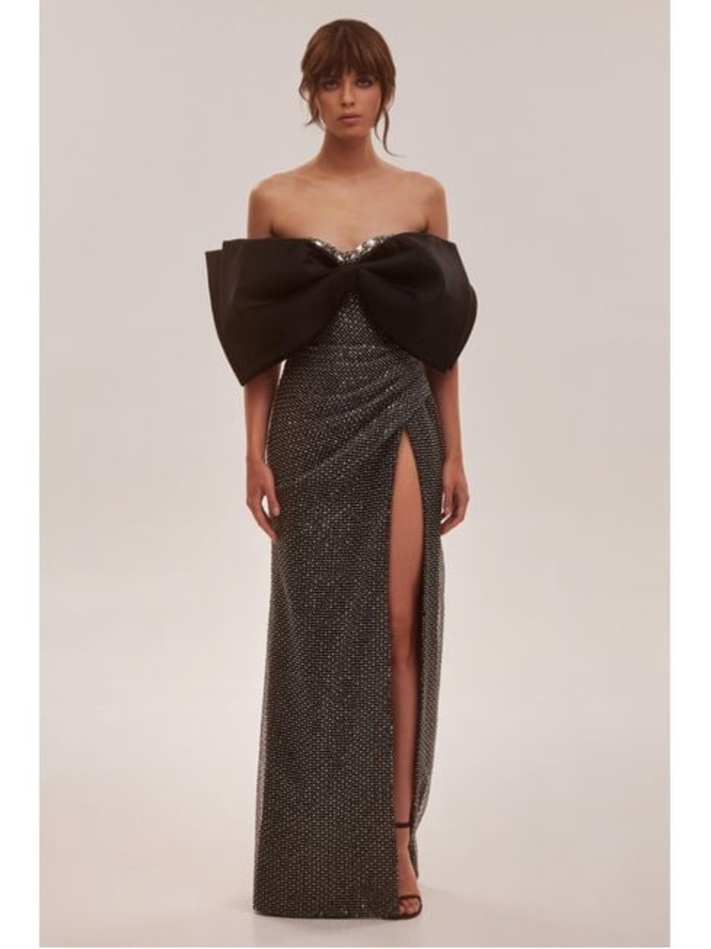 Milla Black Sequin Evening Gown with Bow Detail